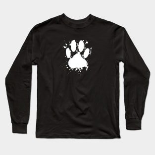 White Paint Splatter Dog Paw Print Long Sleeve T-Shirt